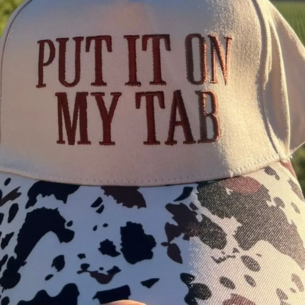 Put It On My Tab Embroidered Cow Print Trucker Hat Mesh Snapback Adjustable